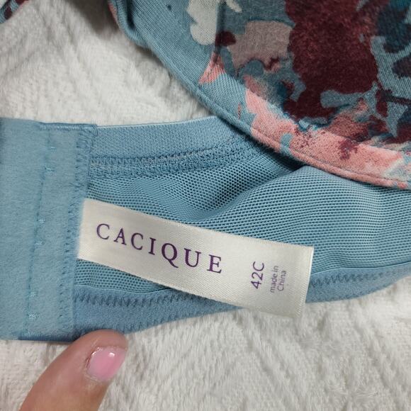Cacique cotton boost plunge bra NWT blue floral bra size 42C Cleavage solution - Picture 5 of 10